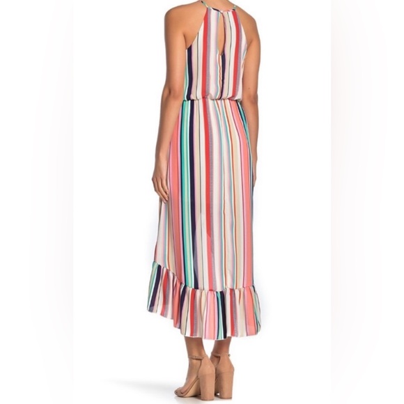 Bailey Blue Halter Dress Striped Multi Color High Low - Medium - Picture 2 of 8